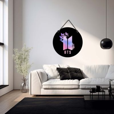 Wooden BTS Army Logo Wall Hanging with Butterfly Design K-Pop Themed Bedroom & Kids Room Decor BTS Fan Room Decoration Birthday or Party Gift